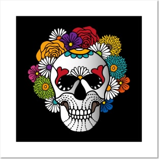 Dark Curly Sugar Skull Posters and Art